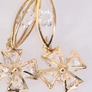 Cross Crystal Gold CZ dangle Earrings 1.75" long x0.75 wide Goldtone NEW